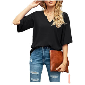 Blouse Tops Loose V Neck 3/4 Bell Sleeve Shirt